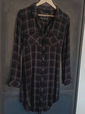 Rails Long Sleeve Button Down Plaid Long Shirt / Dress